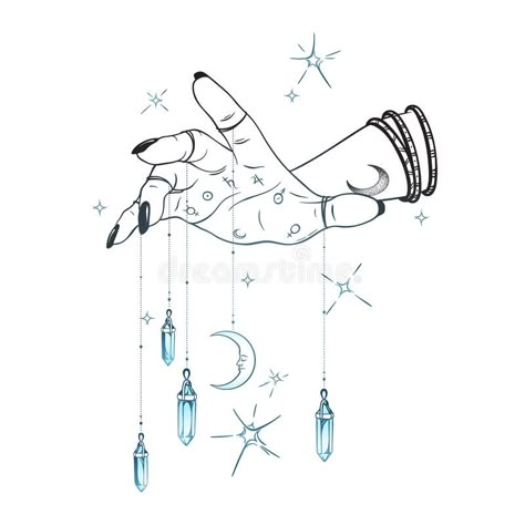 Tattoo Poster, Astrology Tattoo, Crystal Tattoo, Tattoo Posters, Crystal Drawing, Witch Tattoo, Hand Drawn Vector Illustrations, Moon Drawing, Astrology Chart