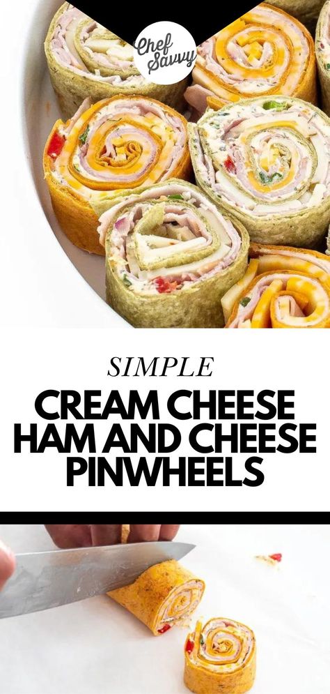 Learn How to Make Easy Cream Cheese Ham and Cheese Pinwheels for Appetizers! Ham and Cheese Pinwheels are an easy to make snack or appetizer that combines thinly sliced ham and homemade veggie cream cheese in a soft tortilla wrap! Serve for a simple after school snack or bring them to get togethers to feed a crowd! Follow Chef Savvy for more Appetizer Recipes to make for Easter Dinner! Healthy Thanksgiving Snacks, Tortilla Pinwheel Appetizers, Veggie Cream Cheese, Shower Snacks, Cream Cheese Pinwheels, Ham And Cheese Pinwheels, Tortilla Pinwheels, Chef Savvy, Healthy Finger Foods