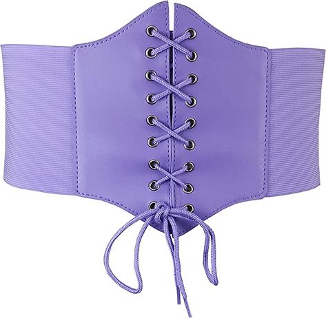 Hoerev Corset Belt Tops for Women XS - XXXL Lace Up Waist Belt Bustiers Corsets 20 Different Colors Or Sets at Amazon Women’s Clothing store Adventure Time Halloween, 2000s Aesthetic Party, Wwe Attire, Corset Purple, Clothes Tiktok, Layering Dresses, Blackberry Lavender, Light Colored Dresses, Catsuit Bodysuit