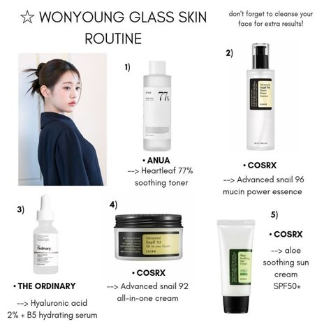 Korean Skincare Routine Glass Skin, Korean Skincare Products For Glass Skin, Skin Glass Routine, Wonyoung Skincare Aesthetic, Korean Skincare Routine For Glass Skin, Skincare For Glowy Skin, Korean Glass Skincare Routine, Korean Glass Skin Routine Products, Yesstyle Skincare Products