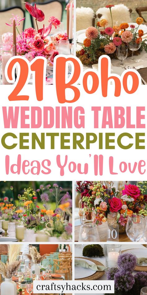 Fall in love with these boho wedding table centerpieces. These unique centerpieces for weddings blend rustic charm with elegant details. Perfect wedding table decor for an unforgettable boho wedding. Natural Wedding Centerpieces Simple, Boho Wedding Reception Centerpieces, Terracotta And Sage Wedding Table Decor, Hippy Table Decor, Boho Reception Centerpieces, Boho Chic Table Centerpieces, Boho Bridal Shower Centerpieces Diy, Boho Decorations Wedding, Fall Western Wedding Table Decor