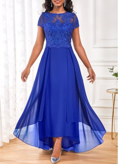 Classy Attire, Blue High Low Dress, Latest Dress For Women, Cheap Party Dresses, Pinterest Wedding, Royal Blue Lace, Blue Boat, Boat Neck Dress, Womens Prom Dresses