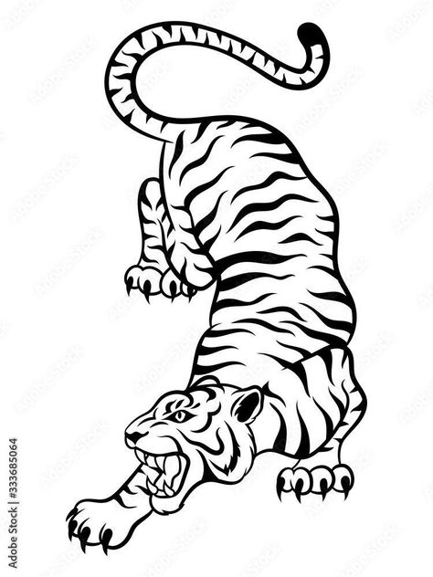 Tiger Outline, Tiger Stencil, Traditional Tiger Tattoo, Herren Hand Tattoos, Tiger Sketch, Tiger Portrait, Beginner Tattoos, Tiger Tattoo Design, Retro Tattoos