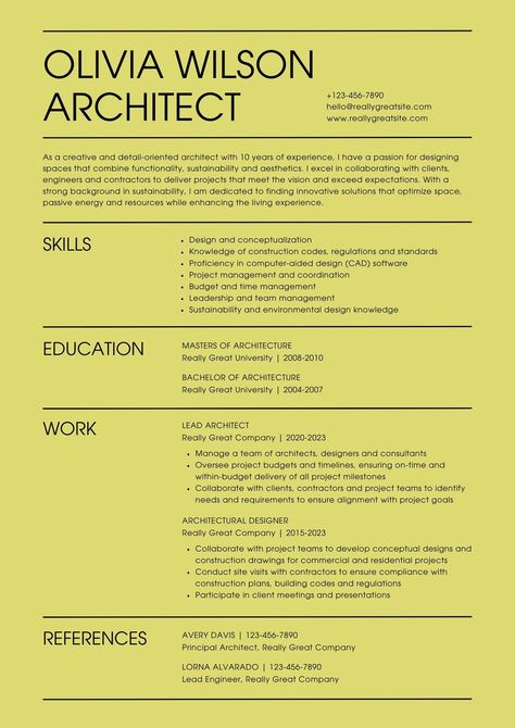 Yellow Black Modern Typography Professional Architect Resume - Templates by Canva Architect Resume, Software Project Management, Software Projects, Cad Software, Computer Aided Design, Optimize Space, Modern Typography, Resume Template, Resume Templates