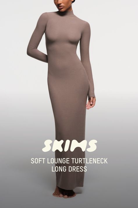 Every closet needs this dress. Featuring a chic turtleneck, this full-length number will take your wardrobe to the next level. Made with our viral slinky fabric that gives you the most flattering hourglass shape. Fits true to size. XXS-XL 2X-4X Length 56 1/2” 58” | SKIMS Turtleneck Long Dress | Purple | 2XL | Soft Lounge Skims Turtleneck, Closet Needs, Hourglass Shape, Dress Purple, Traditional Clothing, Brown Dress, Night Outfits, Purple Dress, Traditional Outfits