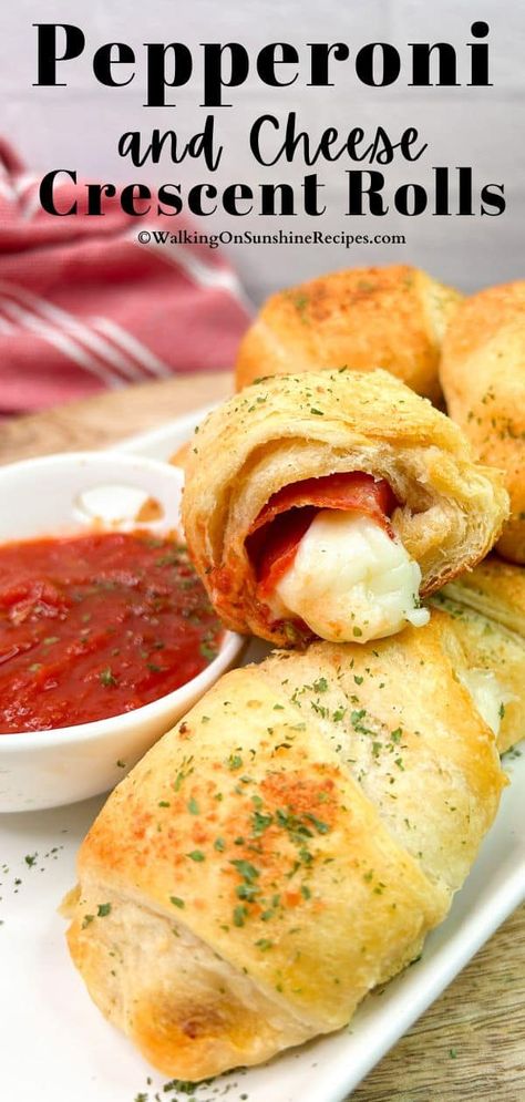 East Recipes Snack, Crossaint Appetizer, Game Day Appetizers Football Crescent Rolls, Snack Ideas With Crescent Rolls, Easy Recipes With Croissant Dough, Bean And Cheese Roll Ups, Pizza Cresent Roll, Pizza Croissants Crescent Rolls, Mozzarella Pepperoni Croissant Rolls