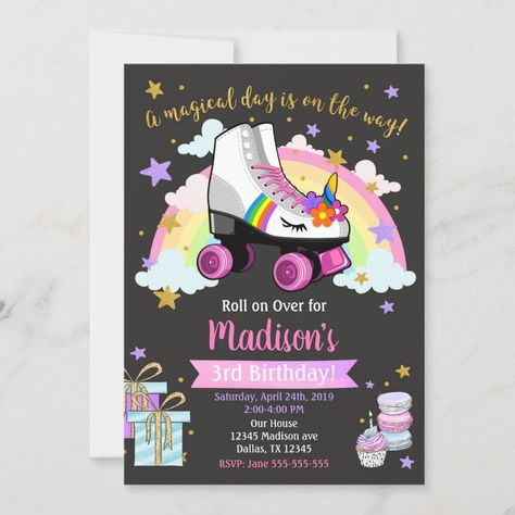 Roller Skating Birthday Party Invitations, Roller Skate Invitations, Skate Invitations, Roller Skating Birthday Invitations, Skate Birthday Party, Rainbow Unicorn Birthday Party, Roller Skate Birthday, Neon Birthday Party, Skate Birthday