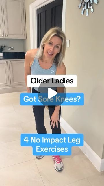 Petra Genco on Instagram: "If you have sore knees and cannot squat, try these no impact leg exercises to help strengthen the knees. Do them every day.  #knee #workoutathome #keepfit #homeworkout #beginner #health #exercise #squarenails" Petra Genco, Exercise Legs, Bad Knee Workout, Sore Knees, Knee Strengthening Exercises, Arm Strength, Easy Exercise, Denise Austin, Leg Exercises