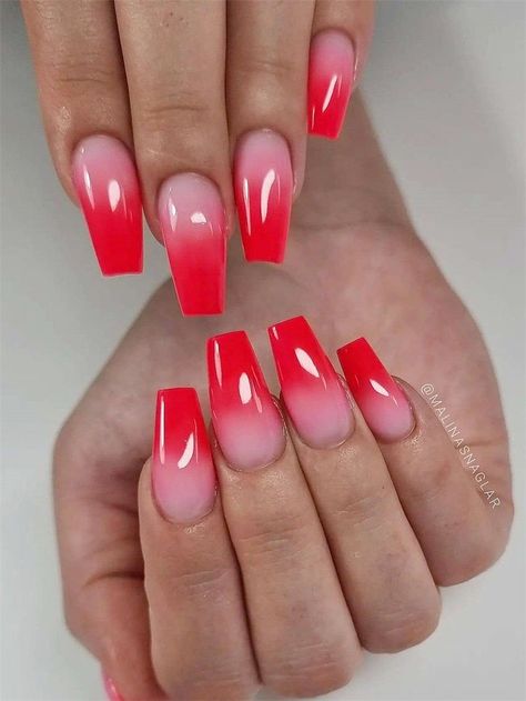 Red And Pink Ombre Nails, Red Pink Nails, Red Ombre Nails, Pink White Nails, Nail Red, Red And White Nails, Red Nail Art, Pink Ombre Nails, Gothic Nails