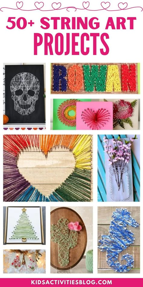 These 50+ string art projects for kids are perfect for beginners or kid artists looking for a new string art designs. We have scoured the internet and found the best easy string art ideas for kids of all ages. These favorite simple string art patterns are great for home or in the art classroom. Easy Fiber Art Projects, Yarn And Nail Art, 4h Crafts Projects, String Art Patterns Templates Printable Free, Weaving Projects Beginners, Easy String Art Patterns, String Art Patterns Free Printable, String Art For Kids, High School Crafts