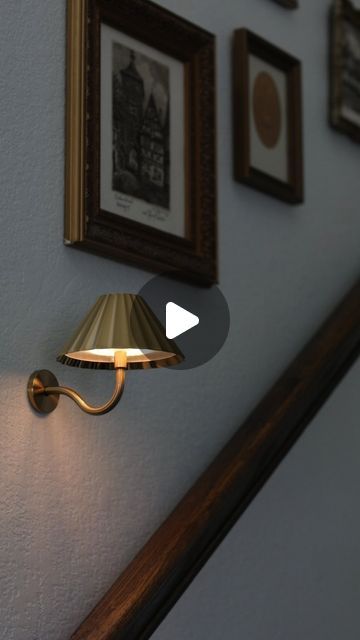 996K views · 46K likes | Nida Rehman | DIY & CREATE on Instagram: "I got two of the cutest lamp sconces from @solariko.designs one for the top of the stairs and one for the bottom. They’re exactly what my gallery wall needed! I love that they’re rechargeable and so easy to install. Check them out on my LTK page under my bio!   #rechargablesconces #vintagesconces #lamp #lampdesign #sconce #gold #nothardwired #nofilter #lighting #gallery #gallerywall #homedecor #homesweethome #house #stairs #staircase" Sconces In Stairwell, Rechargeable Wall Light, Gallery Wall Lights, Gallery Wall With Lights, Wall At Top Of Stairs, Top Of The Stairs Decor, Gallery Wall With Sconces, Gallery Wall Lighting, Staircase Lamp