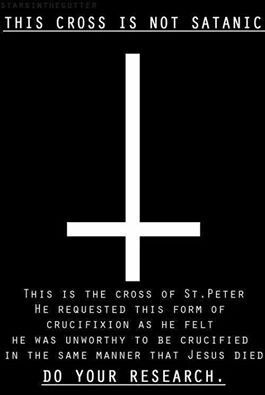 The upside down cross, not Satanic. Simply made popular by movies. Laveyan Satanism, The Satanic Bible, Upside Down Cross, Inverted Cross, Catholic Faith, Book Of Shadows, The Cross, Meant To Be, Jesus