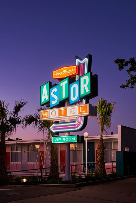 Astor Hotel by Technē Architecture and Interior Design - Issue 09 Feature - The Local Project - The Local Project Diner Branding, Vintage Color Palettes, Retro Neon Signs, American Neon, Film Graphics, South Auckland, Fun Restaurant, Killer Joe, Vintage Road Trip