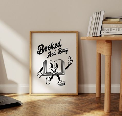 If you're a book lover looking for some mid century design to spruce up your walls this "Booked and busy" book character mascot wall art is the perfect choice! Reading Poster, Preppy Art, Poster Classroom, Reading Posters, Room Color Schemes, Retro Wall Decor, Stay Weird, Trendy Art, Retro Wall Art