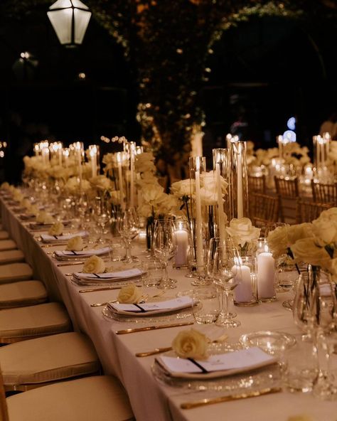 WEDDING PLANNERS IN ITALY | #candlelight #weddingdinner goals ! What is more romantic and charming than this #weddingtablescape ? Wedding planning design &… | Instagram Romantic Wedding Candle Decor, Wedding Aesthetic Romantic, Candle Lit Reception Romantic, Candle Lit Wedding Ceremony Indoor, Romantic Candle Light Wedding, Elegant Indoor Wedding Reception, Romantic Wedding Venue Ideas, Wedding Aesthetic Indoor, Wedding Table Scape Ideas