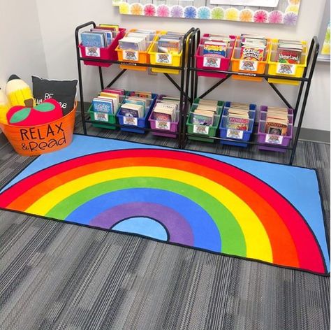 Best Classroom Themes, Rainbow Reading Corner, Ecse Classroom, Rainbow Theme Classroom, Classroom Needs, Daycare Themes, Preschool Room, Camping Classroom, Classroom Images