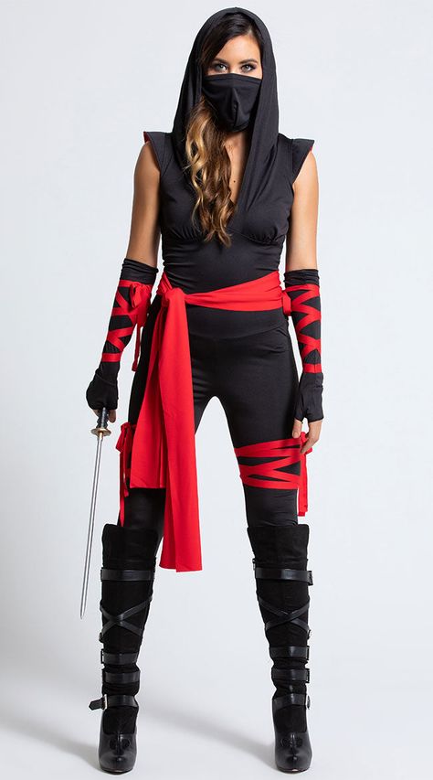 Ninja Halloween, Ninja Outfit, Catsuit Costume, Black Catsuit, Warrior Costume, Black Costume, Fantasias Halloween, Adult Halloween Costumes, Fete Halloween