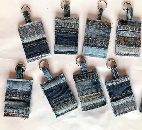 Recylced Denim Keychain Denim Keychain Denim Key Chain Key - Etsy Denim Keychain, Scrap Fabric Projects, Blue Jeans Crafts, Denim Inspiration, Jean Crafts, Denim Ideas, Scrap Fabric, Upcycle Jeans, Denim Crafts