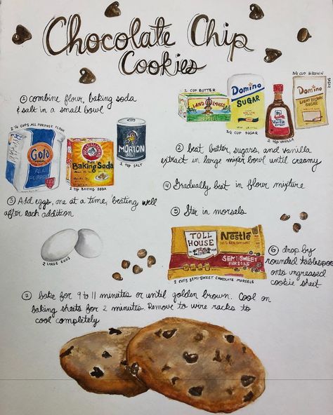 Shana Colwes Art Cookies Illustration, Recipe Illustration, Best Chocolate Chip Cookie Recipe, Cottagecore Recipes, Homemade Recipe Books, Best Chocolate Chip Cookies Recipe, Digital Bullet Journal, Homemade Cookbook, Fall Baking Recipes