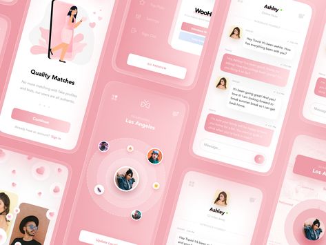 Dating App UI Kit 💌 by Jordan Andrews Dating App Design, Habit Tracker App, Pink Apps, Wedding App, App Design Layout, Pink Mobile, Beauty App, Wedding Apps, Mobile Interface