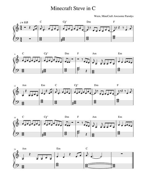 Download and print in PDF or MIDI free sheet music of Minecraft Steve - MineCraft Awesome Parodys for Minecraft Steve by MineCraft Awesome Parodys arranged by Veecy for Piano (Solo) Minecraft Piano, Minecraft Music, Minecraft Theme, Minecraft Steve, Video Game Music, Band Humor, Cool Minecraft, Piano Sheet, Free Sheet Music