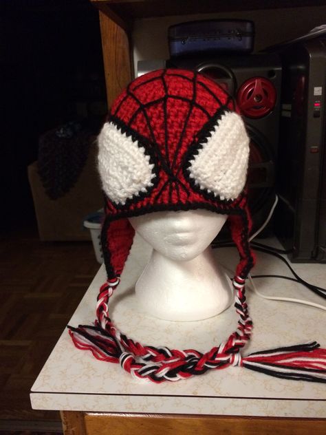 Crochet Spiderman, Spiderman Crochet, Spiderman Hat, Spiderman Gifts, Funky Hats, Earflap Hat, Crochet Clothing And Accessories, Kawaii Crochet, Crochet Fashion Patterns