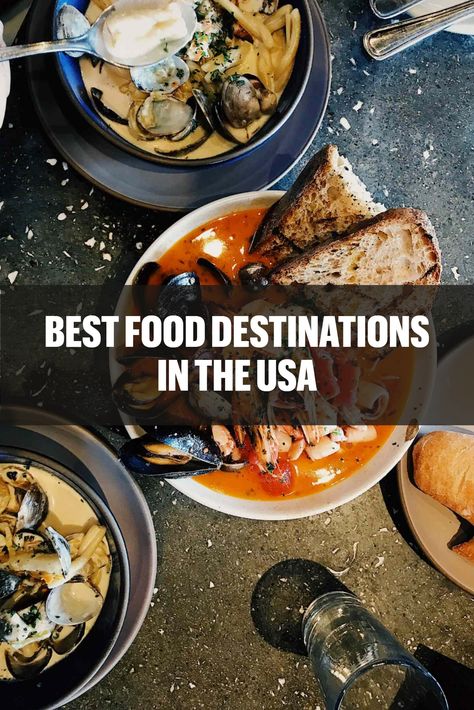 Wondering which are the best foodie destinations in the USA? From San Francisco to New York City, here are fourteen cities you should add to your list. Foodie Cities U.s. States, Best Foodie Vacations, Foodie Travel Usa, Vacations In The Us, Usa Food, Best Street Food, Restaurant Guide, Food Tours, Foodie Travel