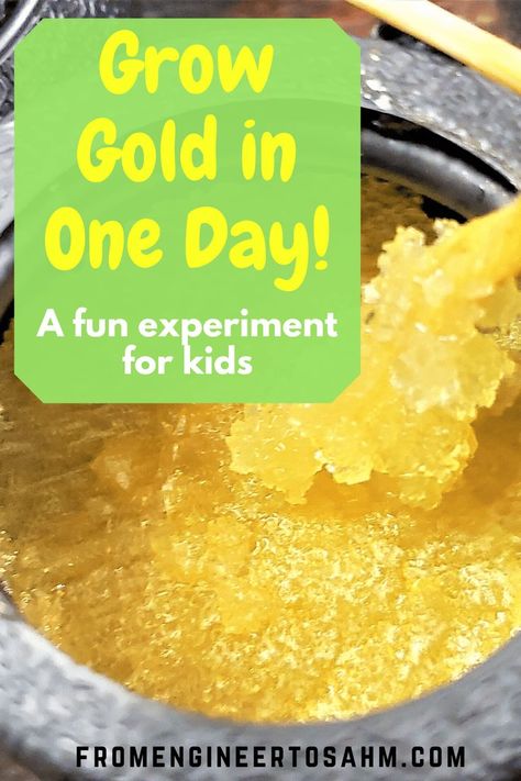 Grow Gold Overnight! A fun experiment for kids - From Engineer to SAHM Wild Wild West Science Activities, Gold Rush Homeschool, Cowboy Craft Ideas, Cowboys Preschool Activities, Panning For Gold Activity For Kids, Wild Wild West Crafts, Wild West Summer Camp Activities, Wild West Stem Activities, Wild West Science Activities