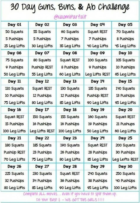 30 Days Guns,Buns and Ab Challenge. 30 Day squat challenge. Try something new for 30 days to get in shape. #armchallenge #30daychallenge #30dayweightlossplan 30 Day Arm Challenge, Arm Challenge, Fitness Hacks, Healthy Sport, 30 Day Abs, Best At Home Workout, Ab Challenge, Workout Plan For Beginners, 30 Day Fitness