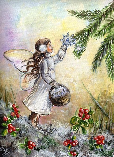 Christmas Fairy Aesthetic, Winter Fairy Drawing, Snow Fairy Art, Winter Flower Illustration, Winter Fairy Wallpaper, Winter Faries, Water Fairy Drawing, Christmas Fairy Illustration, Winter Fairy Art