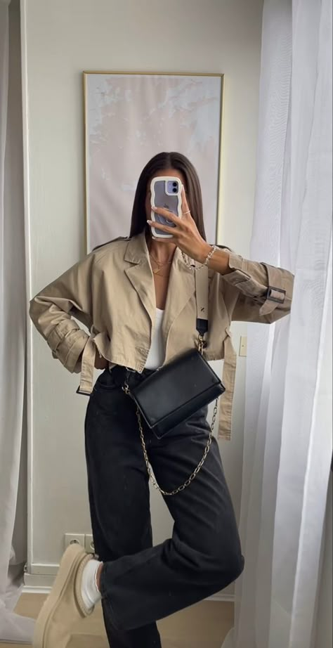 Casual Chique Stijl, Winter Mode Outfits, Cropped Trench Coat, Chique Outfit, Uni Outfits, Causual Outfits, Coat Outfits, Looks Chic, Looks Style