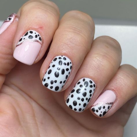 Dalmatian Nail Design, Pink Dalmation Nails, Dalmation Nail Designs, Dalmation Print Nails, Dalmation Nail Art, Dalmatian Print Nails, Dalmatian Tattoo, Dalmatian Nails, Everyday Nails