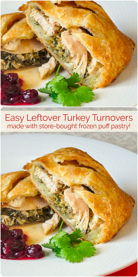 Leftover Turkey Turnovers - some frozen puff pastry plus the leftovers from a roast turkey or chicken dinner combine in these easy to make turnovers. Turkey Turnovers, Leftover Turkey Ideas, Turn Overs, Bake Sweets, Turkey Ideas, Savoury Pies, Holidays Recipes, Turkey Leftovers, Leftover Recipes