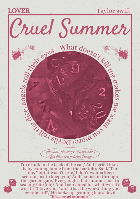 Paper Rings Poster Taylor Swift, Lover Book Taylor Swift, Taylor Swift Cruel Summer Poster, Cruel Summer Poster, Cruel Summer Aesthetic, Cruel Summer Taylor Swift, Summer Taylor Swift, Summer Lyrics, Alt Posters