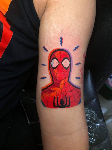 Comic Style Tattoo, Geek Tattoo Ideas, Nerd Tattoo Ideas, Spiderverse Tattoo, Spiderman Tattoo Design, Spiderman Tattoo Ideas, Tattoo Spiderman, Spiderman Tattoos, Spider Man Tattoo