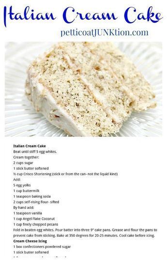 Italian Cream Cake Recipe, Kek Lapis, Italian Cream Cakes, Italian Cream, Special Occasion Food, Italian Cake, Köstliche Desserts, Cupcake Cake, Cake With Cream Cheese