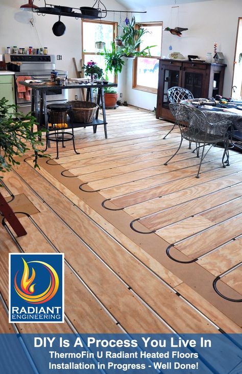 This family remodeled an old home and added ThermoFin U heat transfer plates and a high efficiency boiler system, all from Radiant Engineering. Hydronic Radiant Floor Heating, House Heating, Floor Heating Systems, Floor Heating, Radiant Floor Heating, Diy Electrical, Radiant Floor, Casa Container, Modern House Exterior Colors