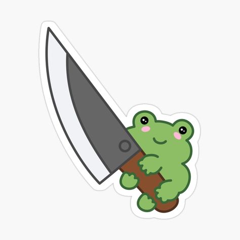 Get my art printed on awesome products. Support me at Redbubble #RBandME: https://www.redbubble.com/i/sticker/Frog-With-A-Knife-by-BloomingGood/92313117.EJUG5?asc=u Animals With Knife Drawing, Animals With Knives, Animal With Knife, Frog With A Knife, Cute Stickers To Print, Stickers Frog, Knife Sticker, Frog Stickers, Knife Drawing