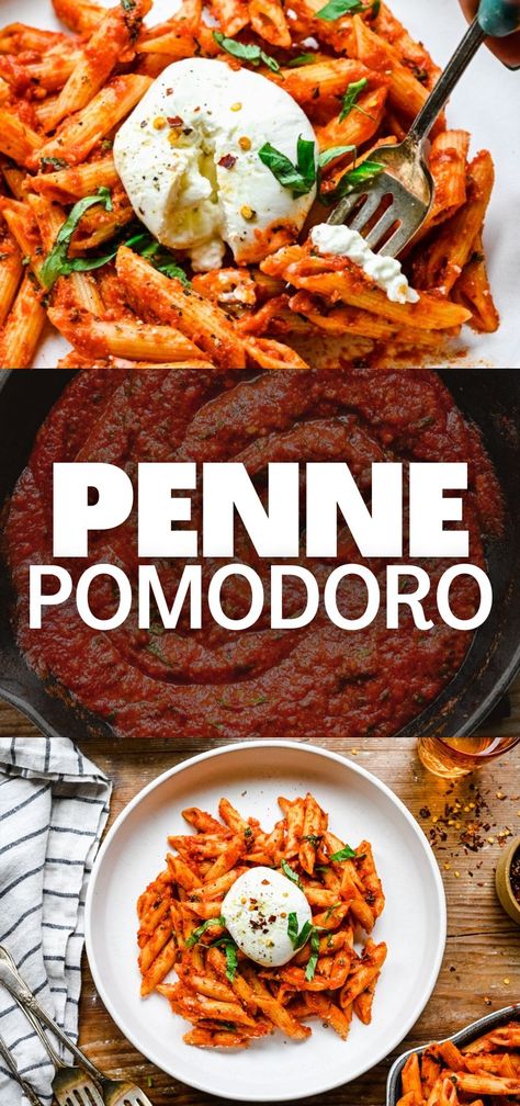 Penne Pomodoro Pasta Pomodoro Recipe Simple, Penne Pomodoro, Pasta Pomodoro Recipe, Chicken Gorgonzola, Gorgonzola Pasta, Pomodoro Recipe, Pasta Pomodoro, Marinara Recipe, Easy Tomato Sauce