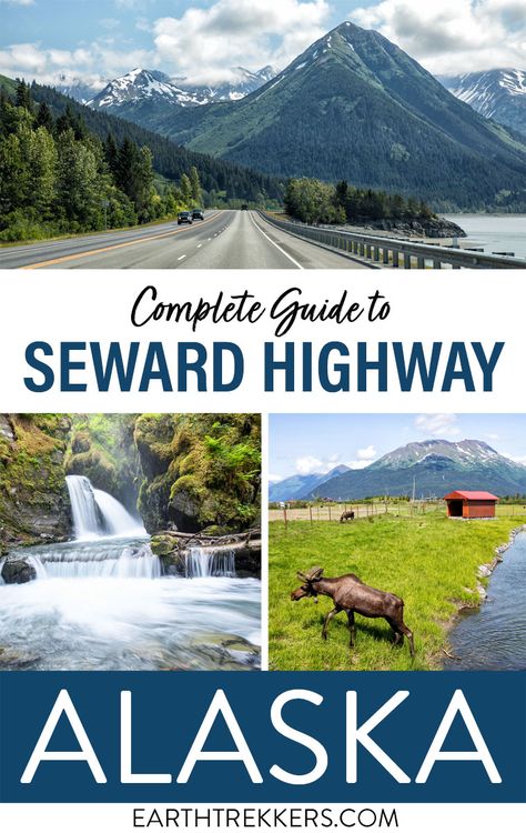 How to drive from Anchorage to Seward, Alaska on the Seward Highway. Best things to do on the drive: overlooks, wildlife spotting, short hikes, and more. Ride the Alyeska Aerial Tram, visit Whittier and the Alaska Wildlife Conservation Center, and more. Alaska Road Trip, Highway Map, Trip Activities, Seward Alaska, Kenai Fjords National Park, Alaska Wildlife, Alaska Adventures, Visit Alaska, Alaska Vacation