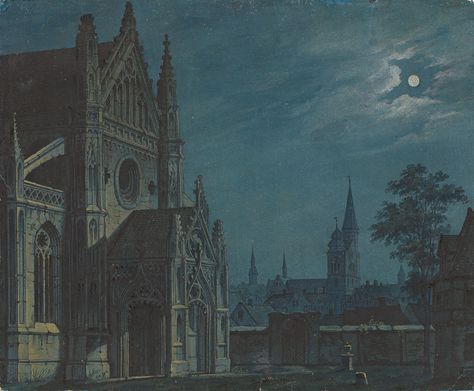 Carl Gustav Carus, Moonlight Painting, Gothic Cathedrals, Gothic Cathedral, Gothic Church, Architecture Painting, Night Painting, Gothic Architecture, Vincent Van Gogh