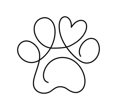 Paw Print Drawing, Cat Paw Drawing, Black And White Rose Tattoo, Paw Print Embroidery, Paw Drawing, Animal Line Drawings, Love Concept, Drawing Logo, Dog Line Art