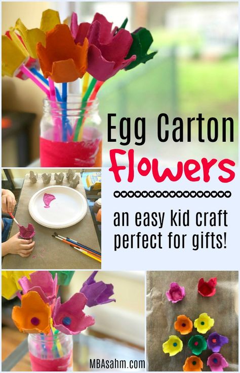 Egg Carton Flowers Kids, Egg Carton Flowers, Toddler Art Projects, Egg Cartons, Egg Carton Crafts, Mothers Day Crafts For Kids, Kid Craft, Crafts For Boys, Gift Flower