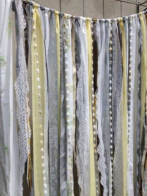 25 Adorable DIY Kids Curtains - ArchitectureArtDesigns.com Rag Curtains, Ribbon Curtain, Rideaux Boho, Curtains Diy, Beige Champagne, Diy Photo Backdrop, Garland Backdrops, Drop Cloth Curtains, Fabric Garland