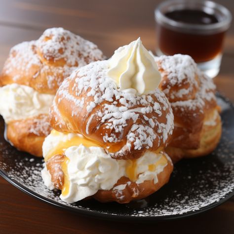 World's Best FAMOUS CREAM PUFFS You Must Try! Creme Puff Filling, Cream Puffs Recipe Best, State Fair Cream Puffs, Bavarian Cream Puffs, French Cream Puffs, Cream Puff Flavors, Mini Cream Puffs, Italian Cream Puff, Vanilla Cream Puffs