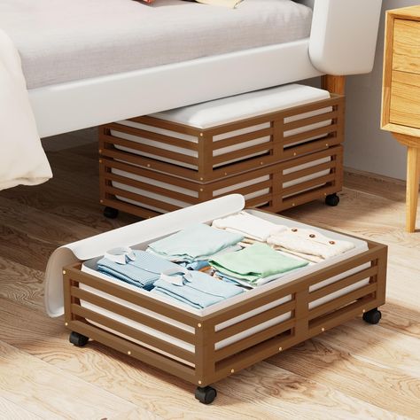 PRICES MAY VARY. Maximizes Space: Maximize your storage space with this Bamboo under bed storage container. lets you store items away from sight without taking up floor space! Dimensions :23.62"L×16.54"W× 5.51"H (without Wheels)/6.5"H (with Wheels).Perfect for small bedrooms and apartments. The under bed storage bins can be used under beds, in closets, on shelves or under sofa. A good choice for bedroom, dorm room, basement and more Sturdy and Durable: Our underbed storage units are built to las Shoe Organizer Under Bed, Closets Bedrooms, Bed Organizer, Under Bed Storage Bins, Under Bed Organization, Shoe Storage Containers, Under Bed Shoe Storage, Under Bed Storage Containers, Under Bed Drawers