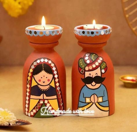 Diwali Decoration Diy Ideas, Waste Of Best Crafts Creative Ideas, Diwali Diya Painting Ideas, Diy Diyas Diwali, Diwali Painting Ideas, Diya Decoration Ideas Creative, Painted Diya, Diwali Painting, Diwali Diyas