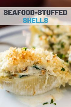 Stuffed Shells Crabmeat, Crab Stuffed Pasta Shells Recipe, Pasta Shell Recipes Stuffed, Creamy Seafood Stuffed Shells, Seafood Shells Stuffed, Sea Food Dinner Ideas, Crab Stuffed Shells Recipes, Stuffed Shells With Shrimp Recipe, Stuffed Crab Shells