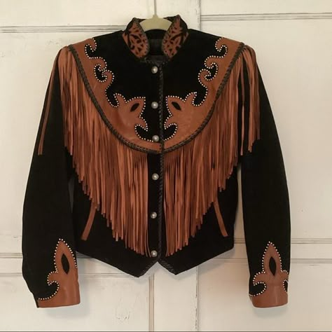 Vintage Diamond Leather Fringe Jacket Cowboy Tassel Jacket, Cowboy Fringe Jacket, Western Fringe Jacket, Leather Jacket Design, Leather Black Jacket, Leather Fringe Jacket, Tassel Jacket, Cowboy Carter, Fashion Eras