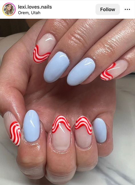 Dip Summer Nail Ideas, Nantucket Nails, 4th Of July Gel Nail Designs, Subtle Fourth Of July Nails, Fourth Of July Aura Nails, Subtle Red White And Blue Nails, Lake Nails, Fourth Of July Nails On Natural Nails, 4th Of July Abstract Nails